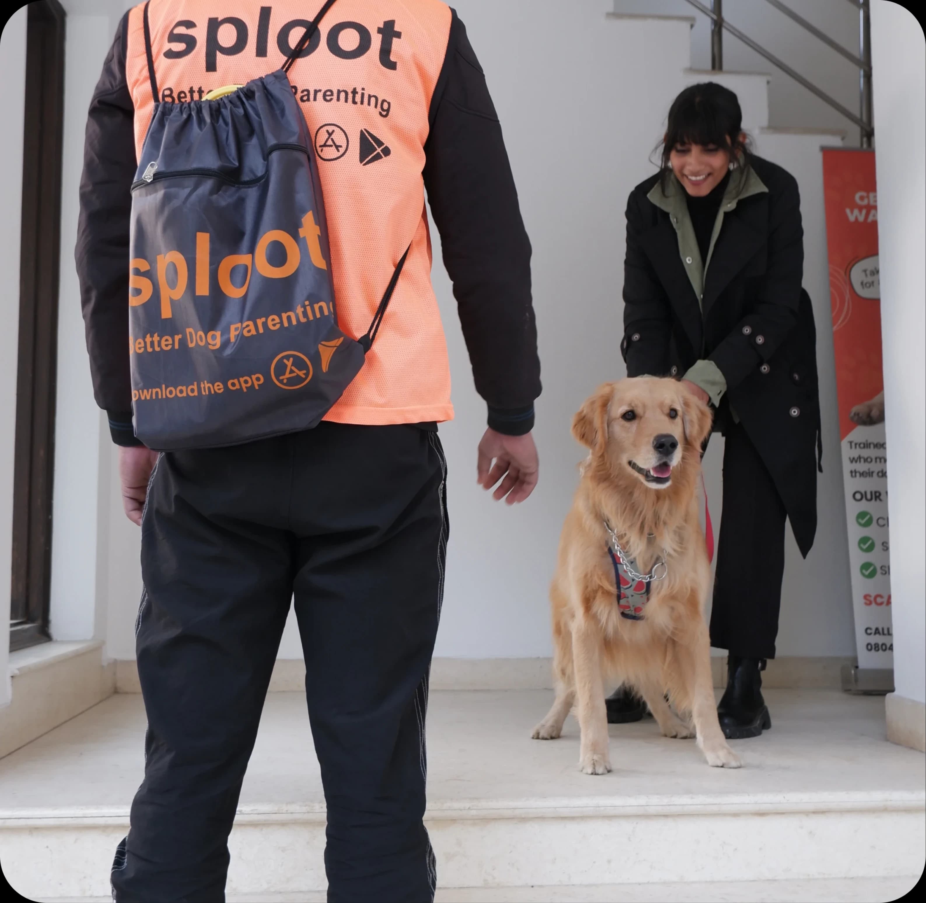 sploot walker standing with a dog with a leash to go for walking