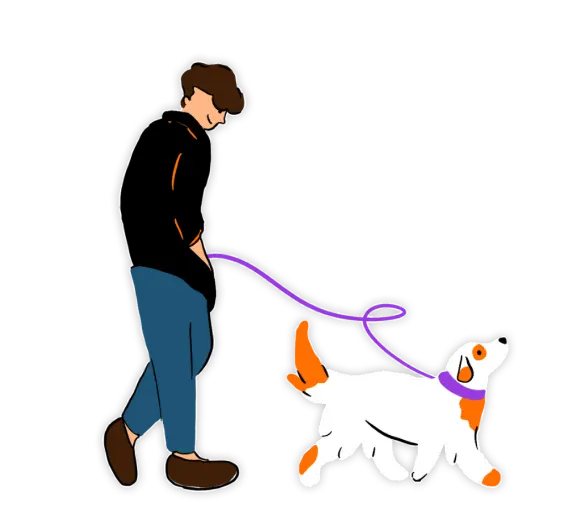 dog walker with dog and leash